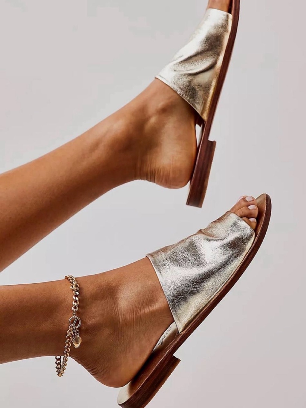 Free People Metallic Gold Slide Sandals Size 37 US 7 Never Worn